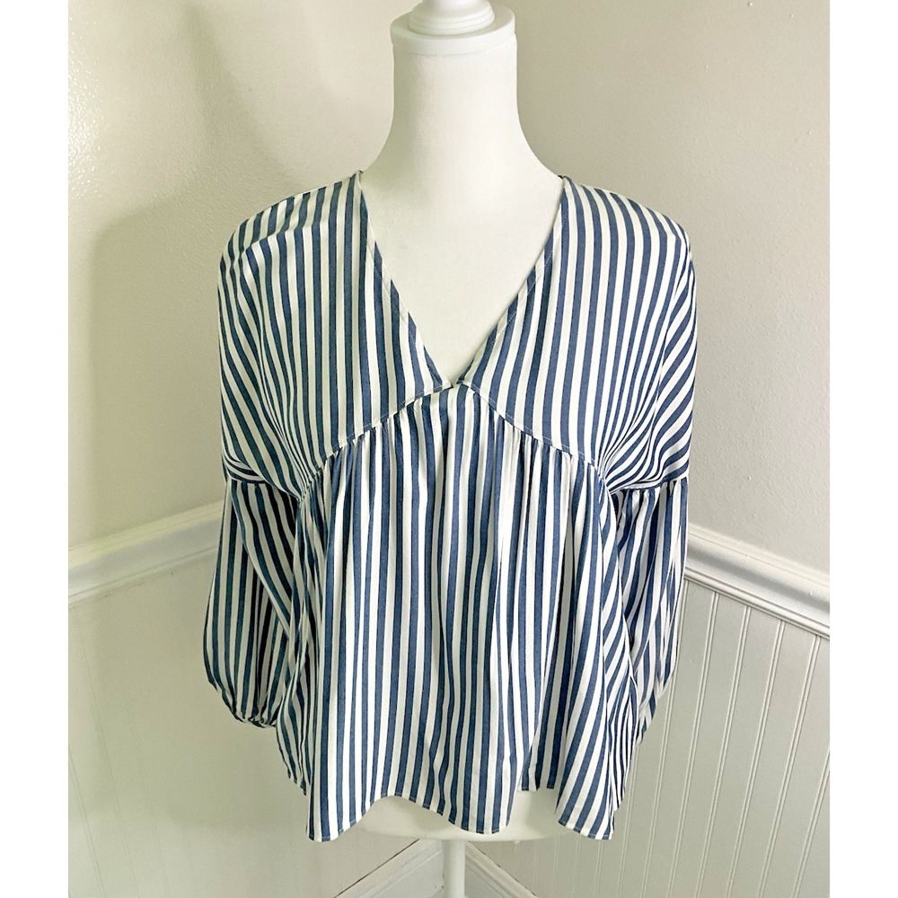 Madewell Monterey Blue Striped Cropped Blouse Top Women Size XXS